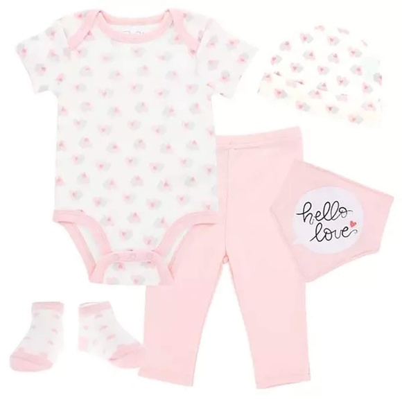Newborn Baby Girl Boy Hello Love Clothing Layette Gift Set Essentials Bodysuit